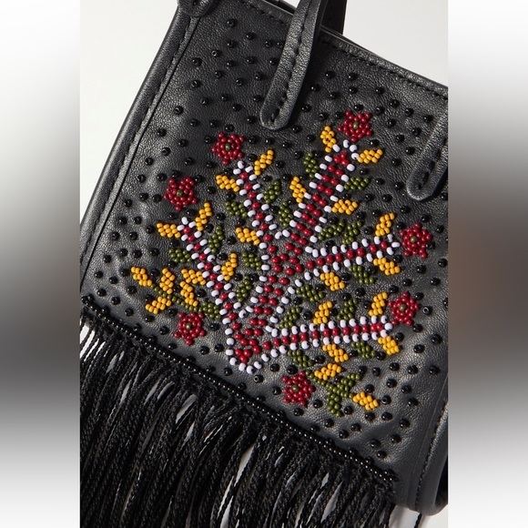 NEW ETRO Black Fringed Beaded Leather Bag Full Inclusion - Picture 3 of 8